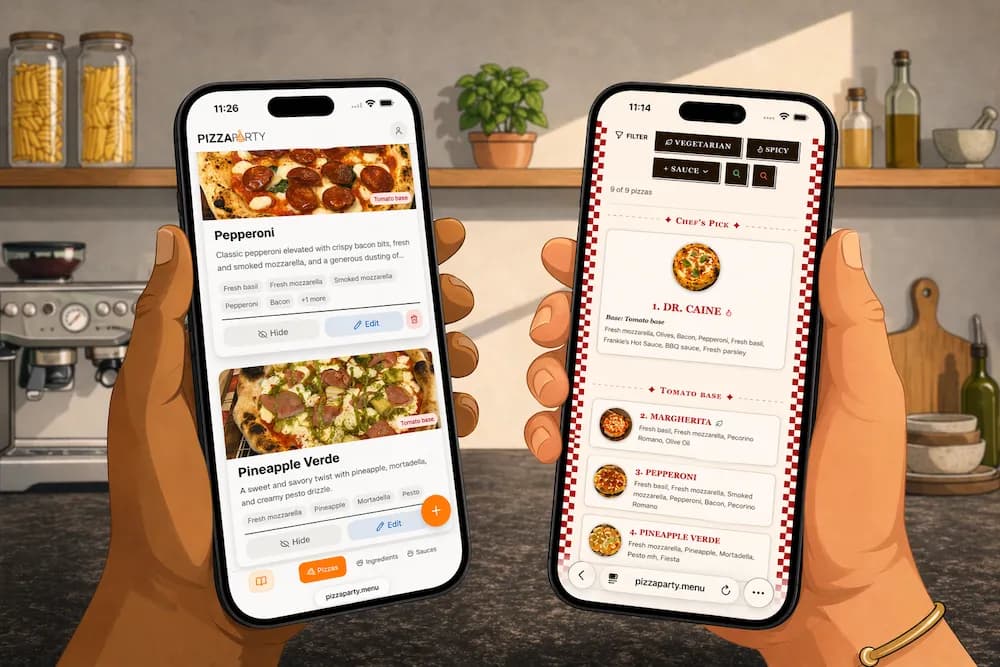 PizzaParty menu app interface