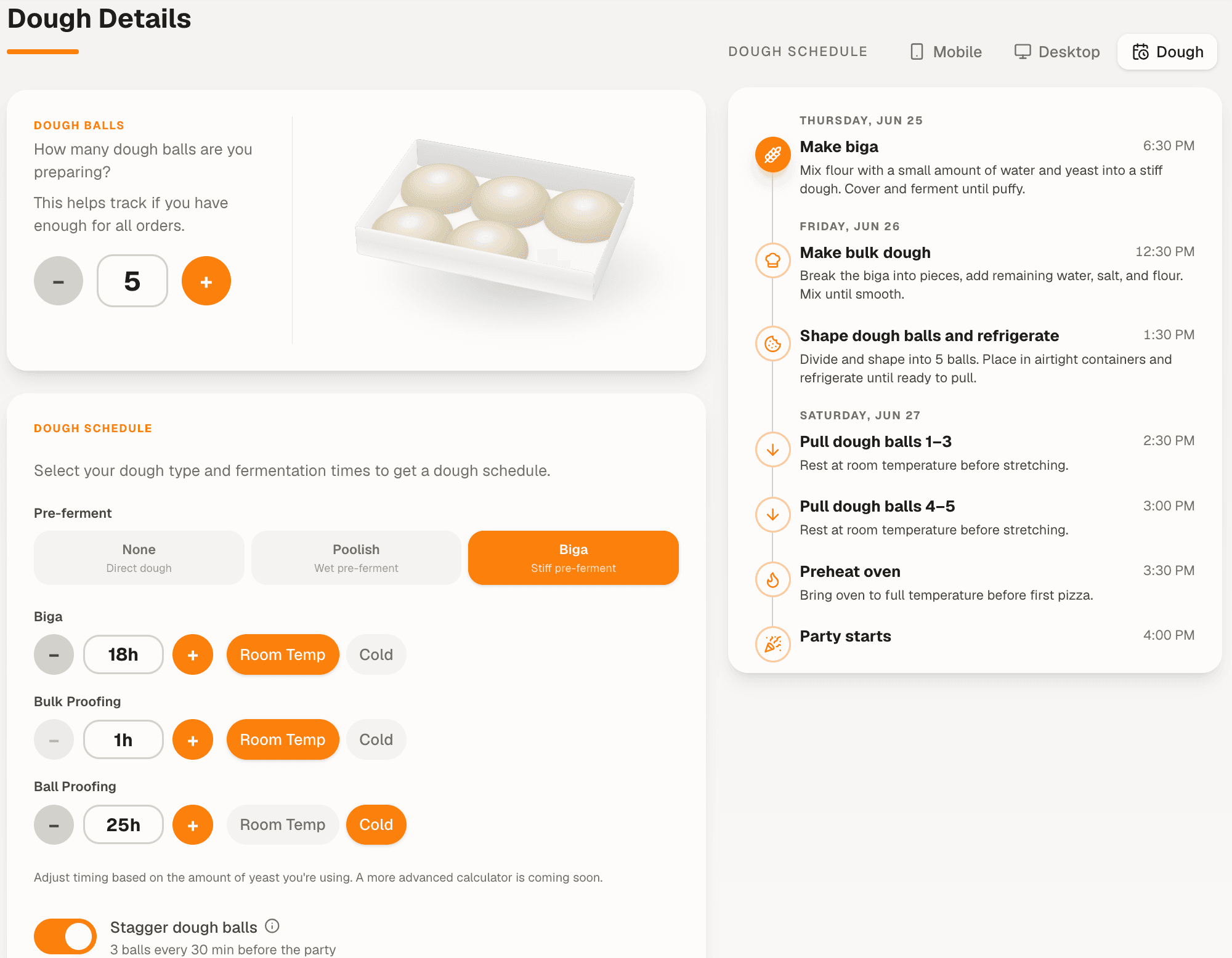 Create-a-party screen: choose your dough