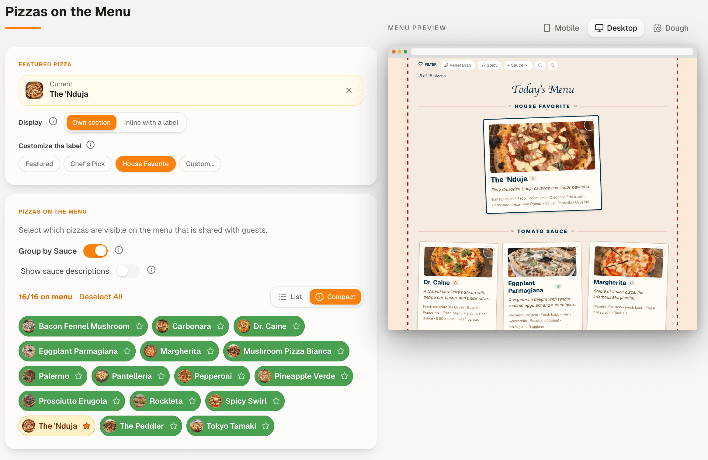 Create-a-party screen: pick the pizzas
